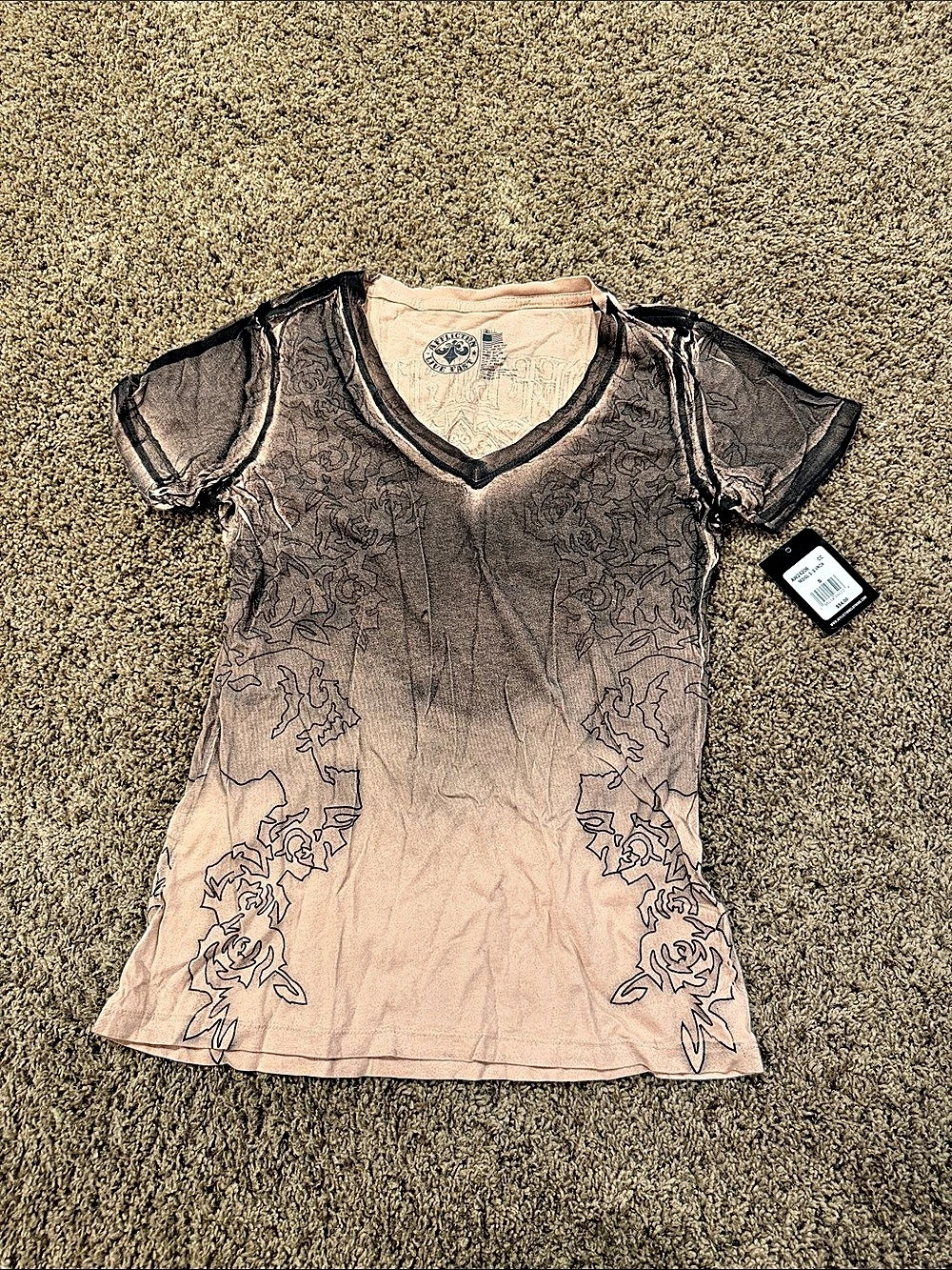 Affliction MDIGL Small/Small VNCK Floral Graphic Tee Pink & Black Small